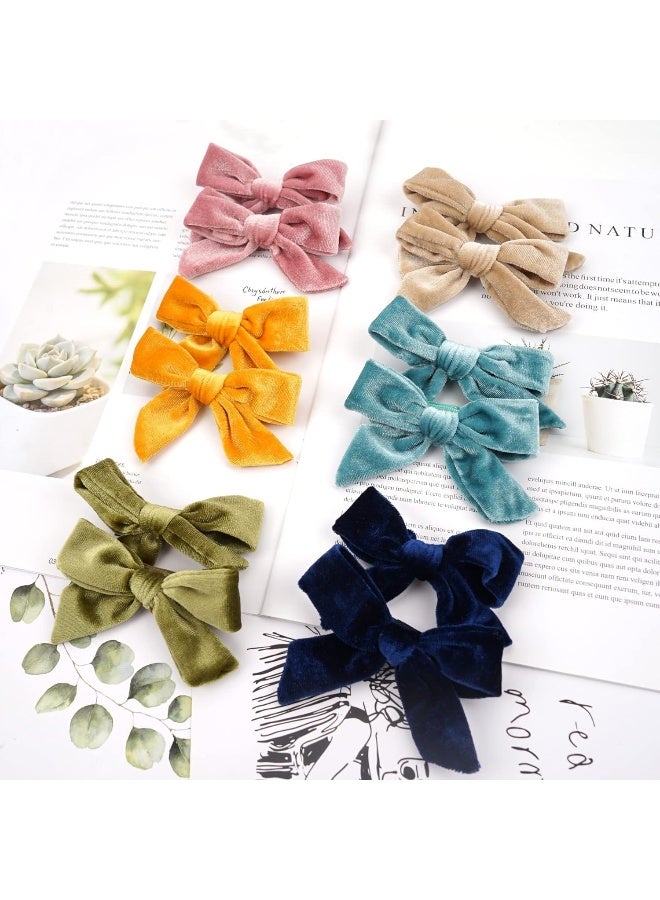 Yxiang 24PCS/12Pairs Baby Girls Hair Clips 4Inches Velvet Hair Bows Solid Color Fully Lined Non Slip Barrettes Hair Accessories for Toddler Little Girl School Kid - Image 4